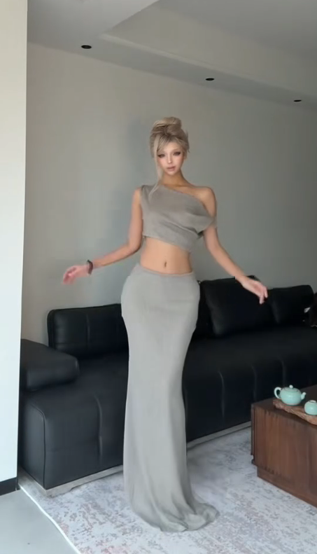 Stylish Gray Two-Piece Dress Set