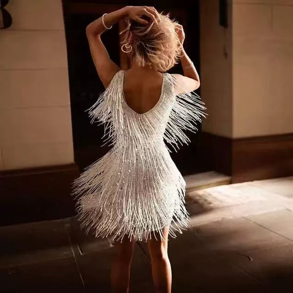 Chic V-Neck Fringe Dress