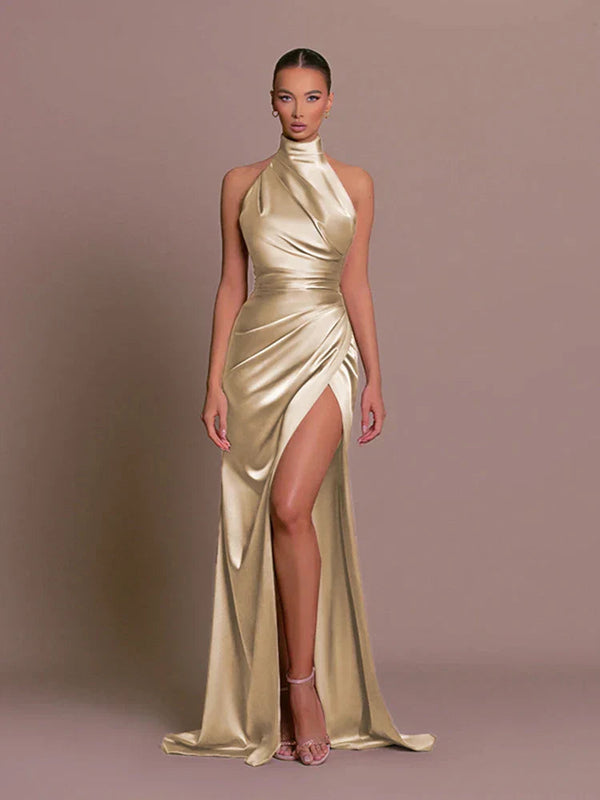 Bold Halter Slit Dress