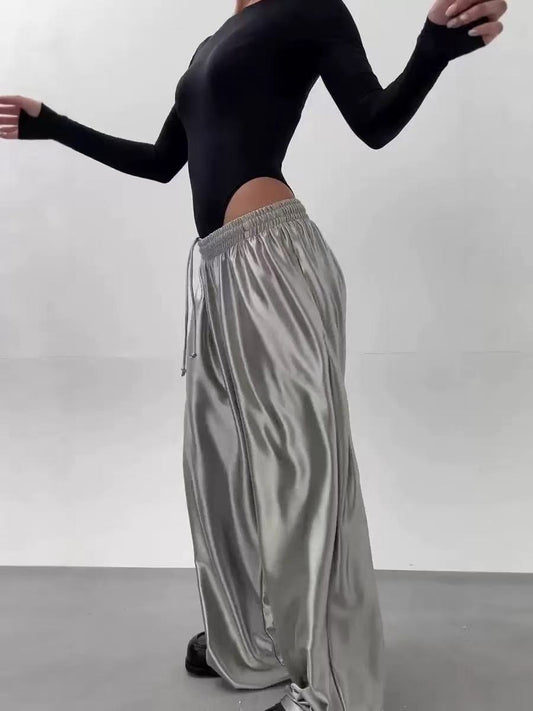 Everyday Metallic Wide-Leg Comfort Pants