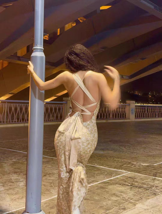 Champagne Gold Evening Mermaid Dress