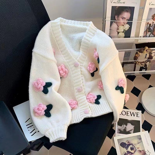 Chic Strawberry & Floral Knit Cardigan