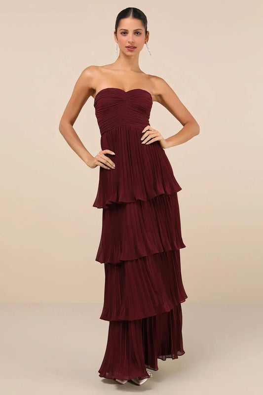 Elegant Burgundy Tiered Dress