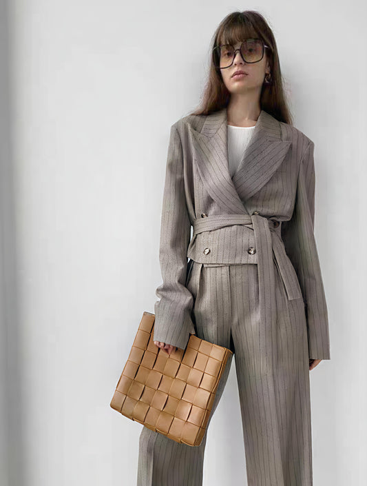 Classic Gray Pinstripe Women's Suit Ensemble
