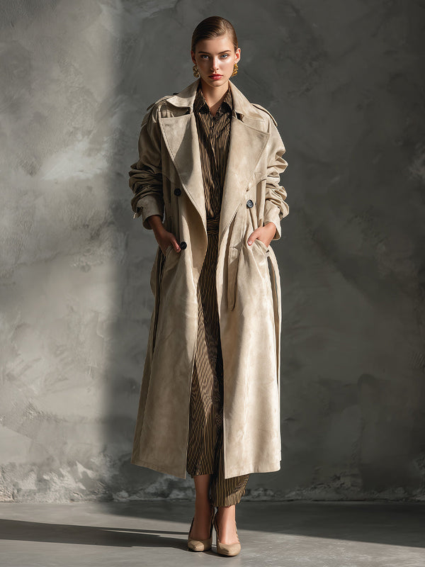 Timeless Beige Suede Trench Coat