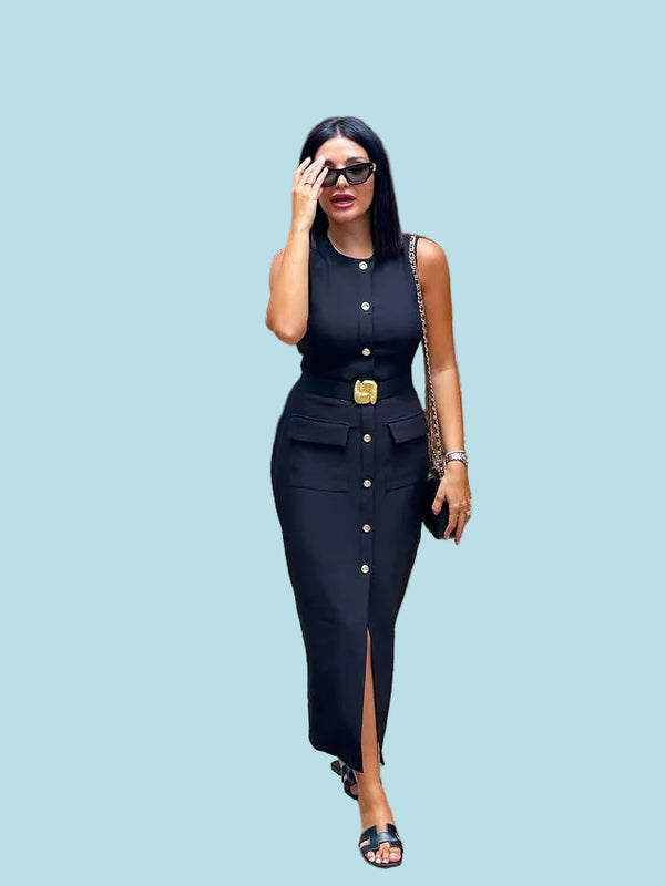 Chic Sleeveless Button Dress