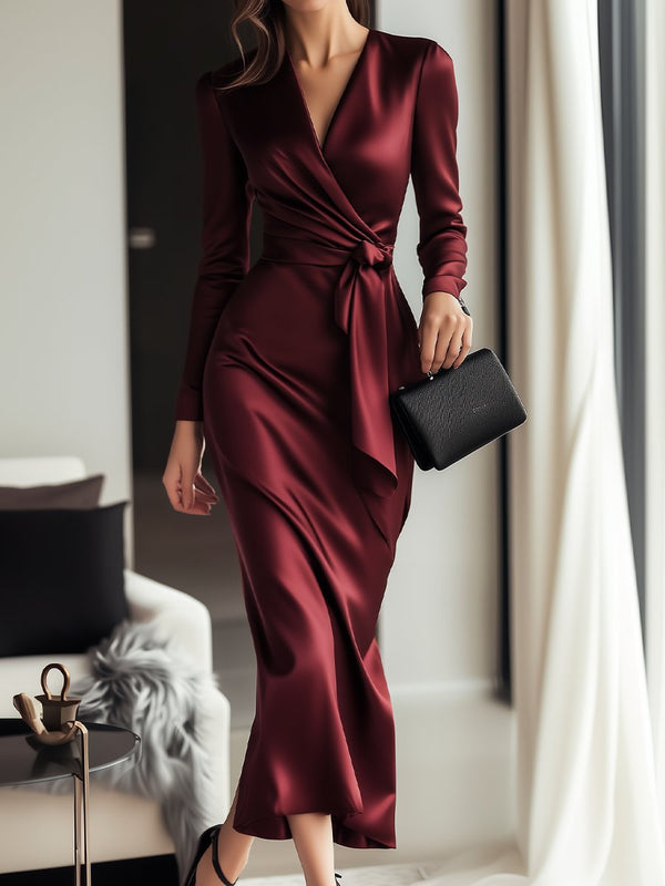 Elegant Satin Wrap Dress