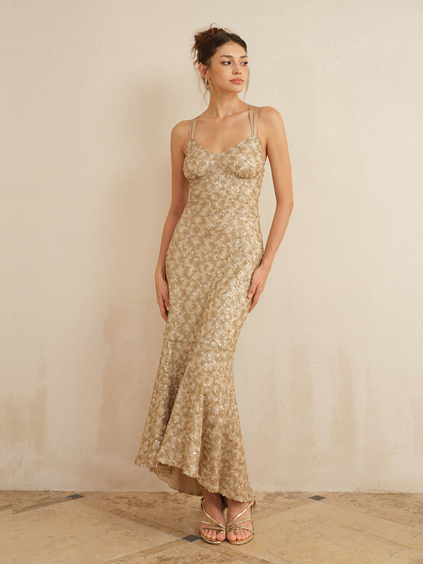 Champagne Gold Evening Mermaid Dress