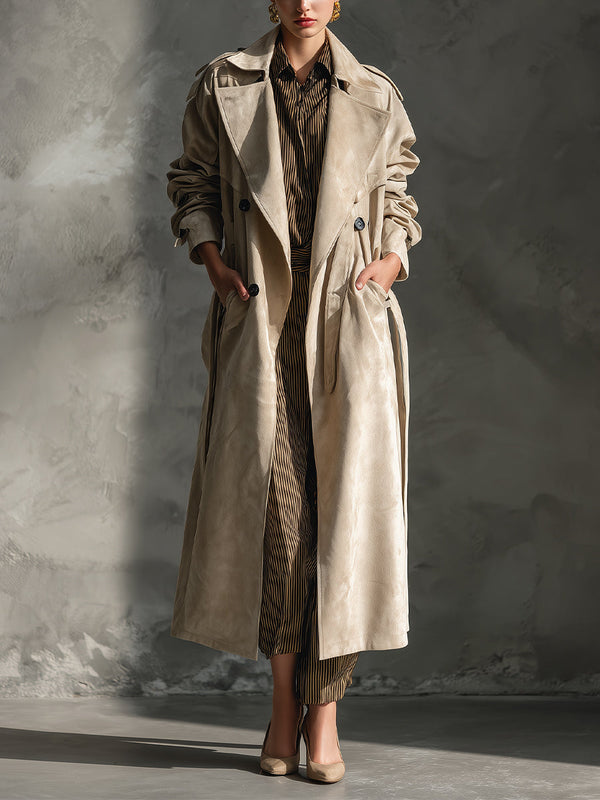Timeless Beige Suede Trench Coat