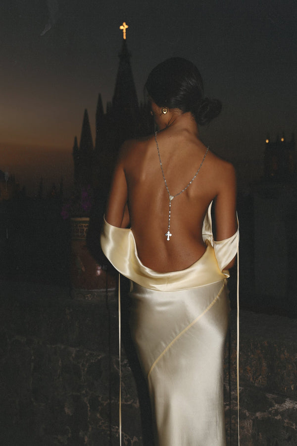 Butter Cowl-Back Satin Dress