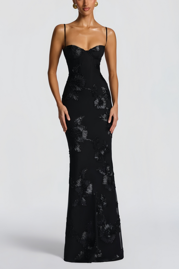 Elegant Black Floral Corset Dress