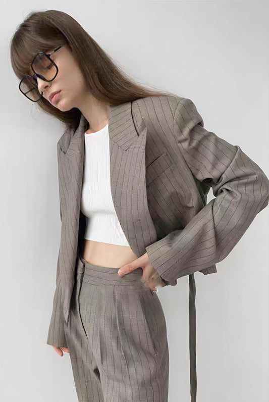 Classic Gray Pinstripe Women's Suit Ensemble