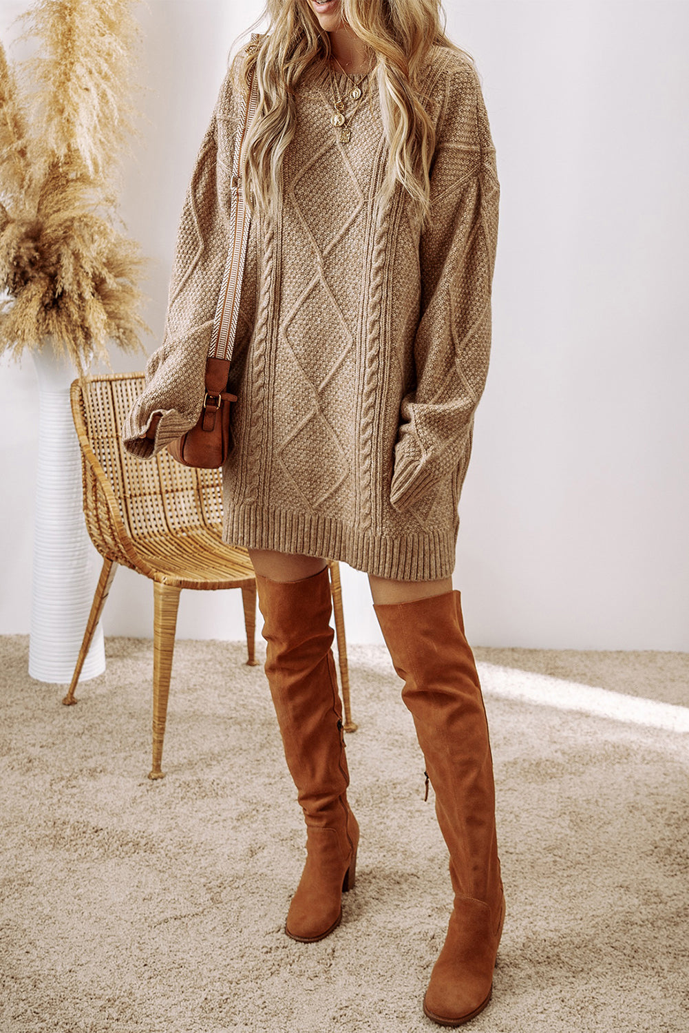 Cozy Cable Knit Sweater Dress