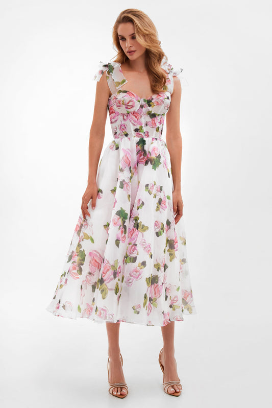 Elegant Floral Tie-Strap Dress