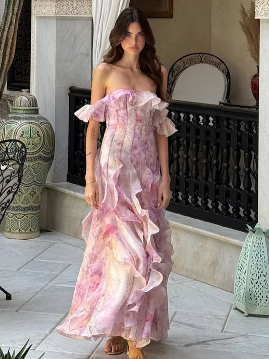 Elegant Pink &amp; Purple Summer Maxi Dress