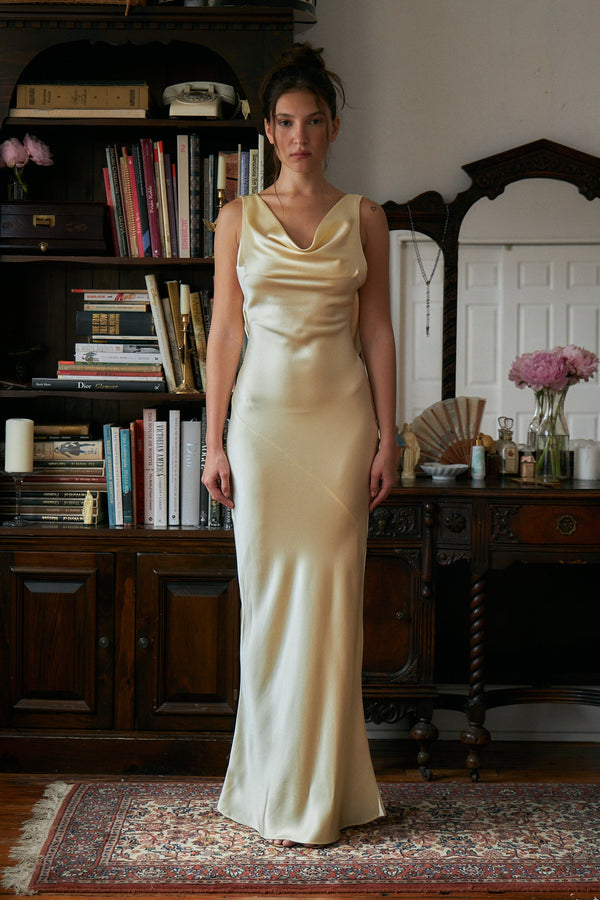 Butter Cowl-Back Satin Dress