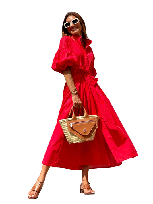 Elegant Red Cotton Dress